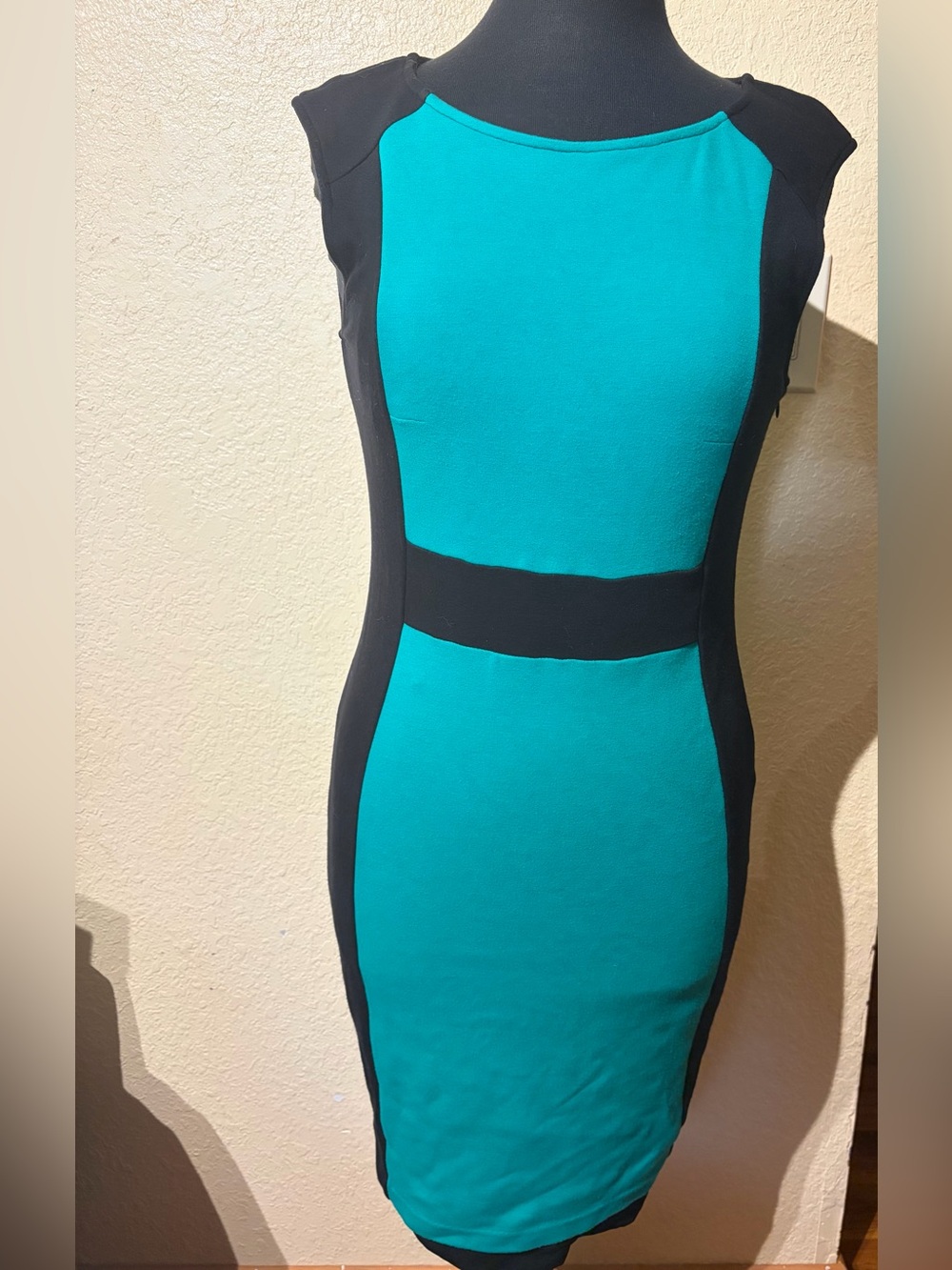 INC International Concepts Teal and Black Colorblock Sheath Dress